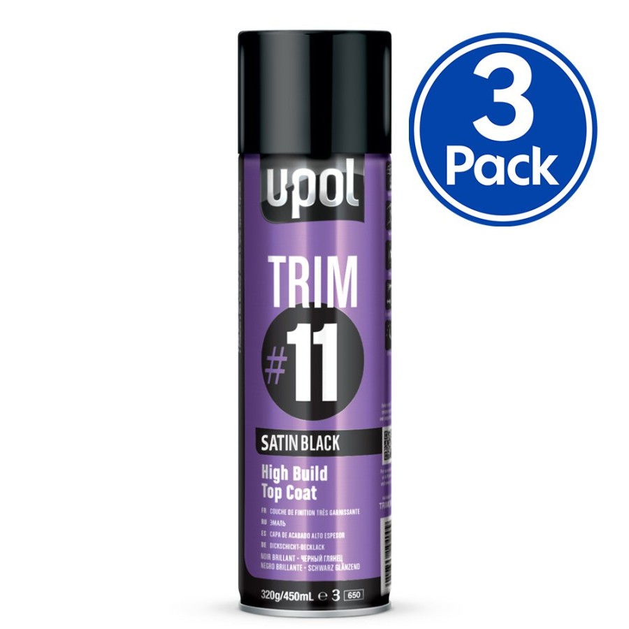 Paint U-POL Bumper & Trim | U-Pol Trim #11 High Build Top Coat 450Ml Satin Black X 3 Pack