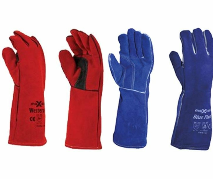 Safety Maxisafe Welding Gloves | Maxisafe Red Blue Welding Gauntlet Gloves Fabrication Foundry Safety 2 Pairs