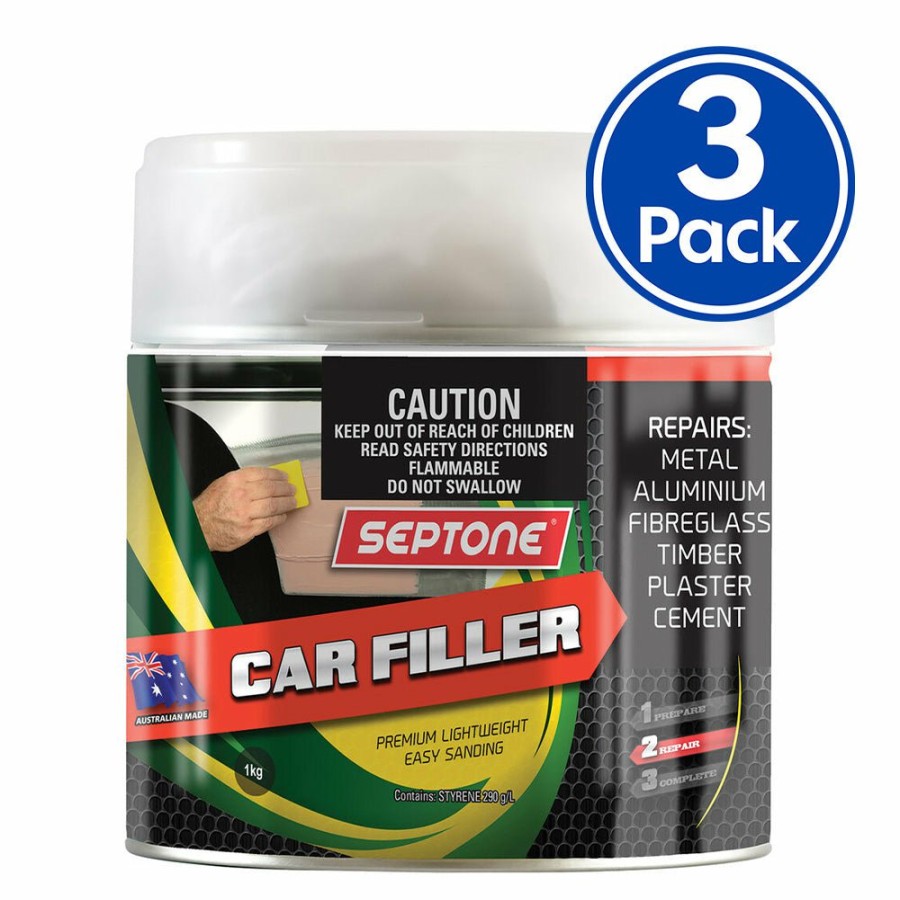 Prep & Repair Septone Lightweight Fillers | Septone Automotive Lightweight Polyester Car Body Filler 1Kg With Hardener X 3 Pack