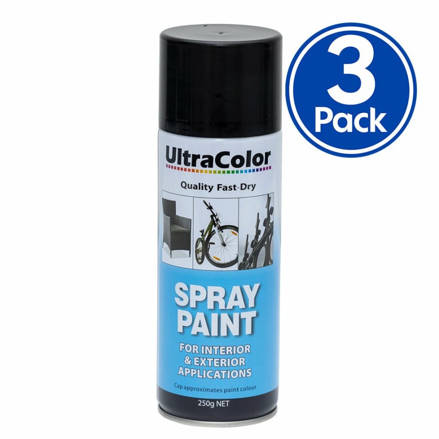 Paint UltraColor Topcoats | Ultracolor Spray Paint Fast Drying Interior Exterior 250G Matt Black X 3 Cans