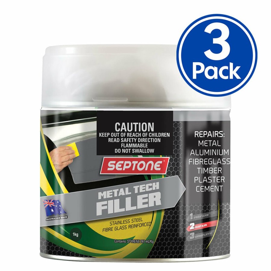 Prep & Repair Septone Fiberglass Fillers | Septone Metal Tech Filler 1Kg Stainless Steel And Fiberglass Reinforced Bog X 3 Pack