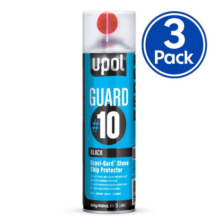 Paint U-Pol Chassis & Underbody | U-Pol Guard #10 Black Gravi-Gard Stone Chip Protector 450Ml X 3 Pack