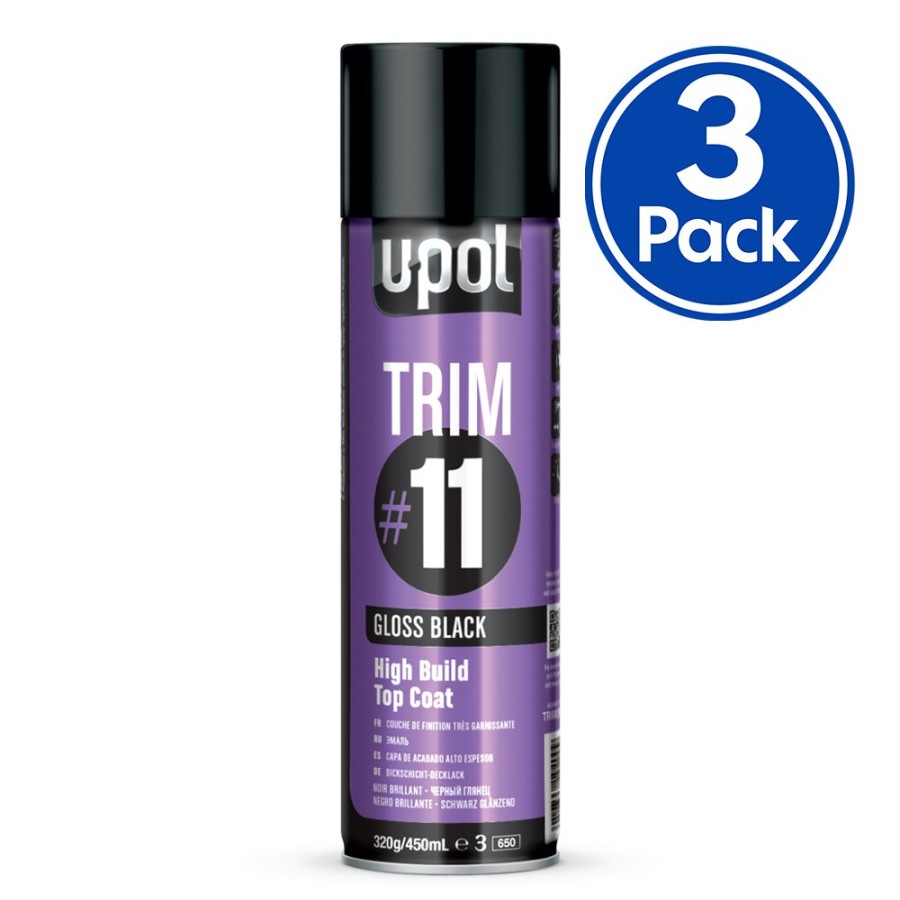 Paint U-POL Bumper & Trim | U-Pol Trim #11 High Build Top Coat 450Ml Gloss Black X 3 Pack