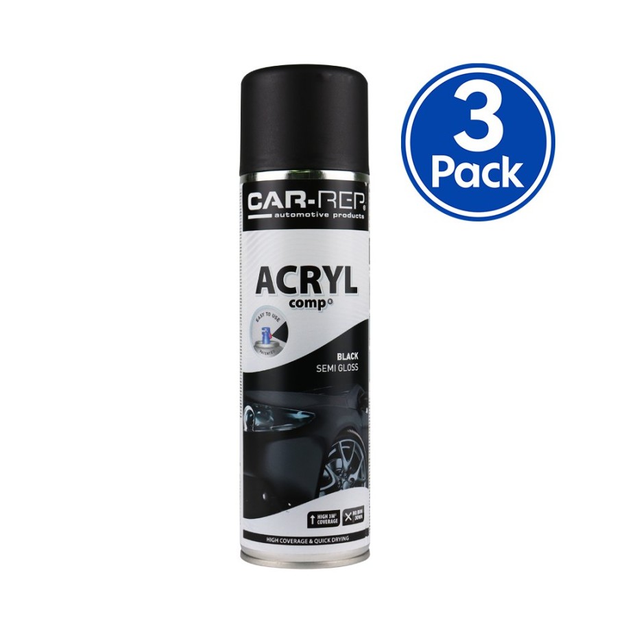 Paint Car-Rep Top Coats | Car-Rep Professional Automotive Semi Gloss Acrylic Aerosol 500Ml Black X 3 Pack