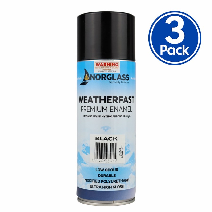 Paint Norglass Topcoats | Norglass Marine Weatherfast Black Premium Enamel Aerosol 300G High Gloss 3 Pack