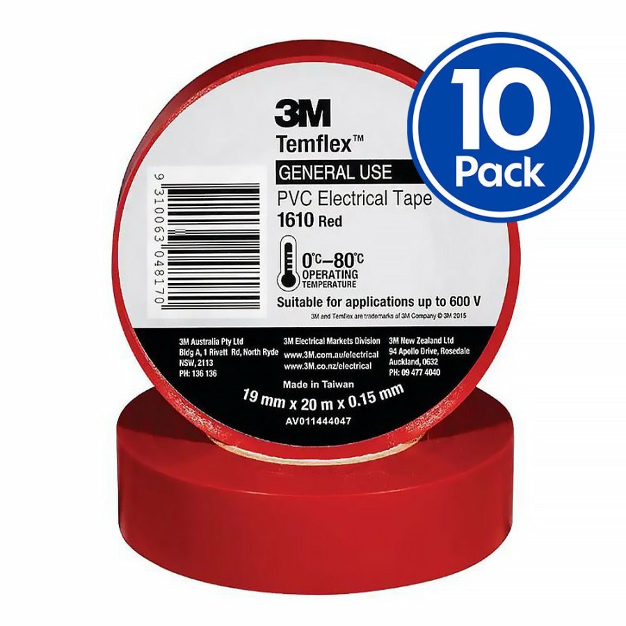 Prep & Repair 3M Other | 3M Temflex 1610 General Purpose Vinyl Electrical Tape 19Mm X 20M Red X 10 Pack