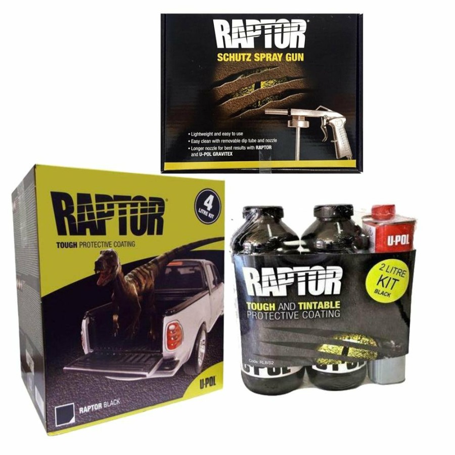 Paint U-POL Bedliner | U-Pol Raptor Black Tough Protective Uv Resistant Bed Liner Kit 6L + Schutz Gun