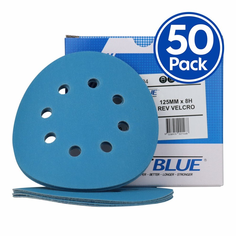 Cutting & Abrasives Revcut Discs | Revcut Blue Sanding Paper Hook & Loop P40 Grit 125Mm 8H X 50 Film Discs Box