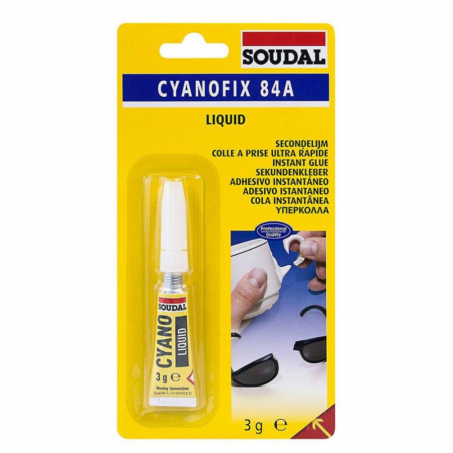 Adhesives & Sealants Soudal Tube Adhesives | Soudal Cyanofix 84A Liquid Super Fast Solvent Free Instant Glue 3G Tube