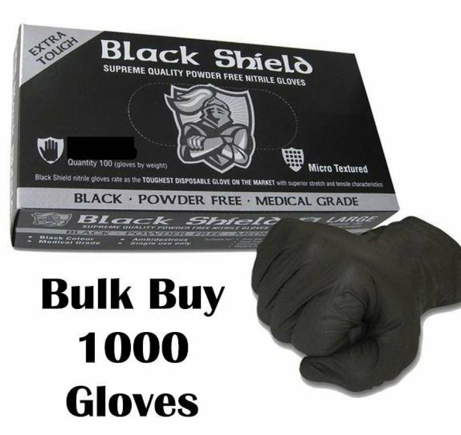 Safety Black Shield Nitrile Gloves | Black Nitrile Gloves Disposable Nitro Powder Free Industrial Grade Gloves Large X 1000