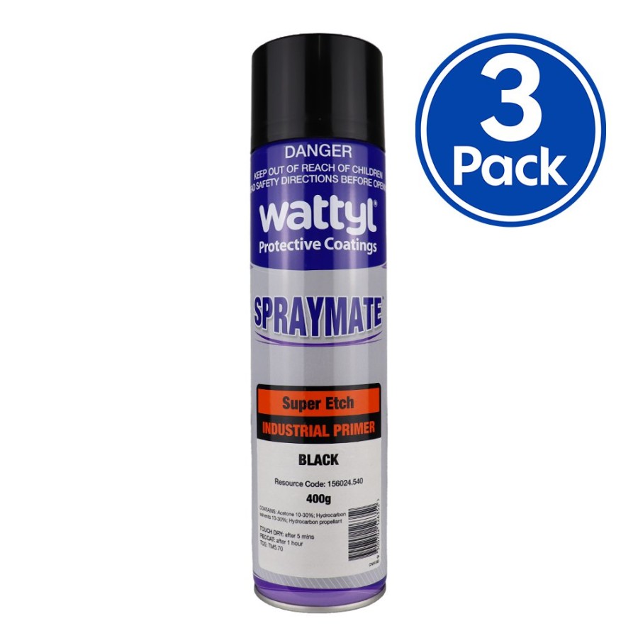 Paint Wattyl Primers & Undercoats | Wattyl Spraymate Super Etch 1K Epoxy Primer 400G Aerosol Black X 3 Pack