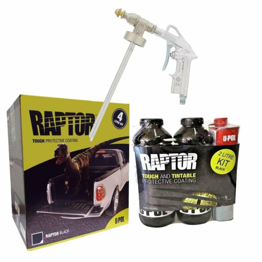 Paint U-POL Bedliner | Upol Raptor Black Tough Bed Liner Kit 6L + Professional Vari-Nozzle Spray Gun