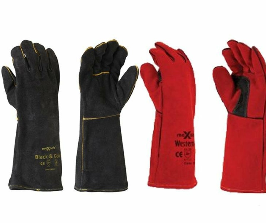 Safety Maxisafe Welding Gloves | Maxisafe Black Red Welding Gauntlet Gloves Fabrication Foundry Safety 2 Pairs