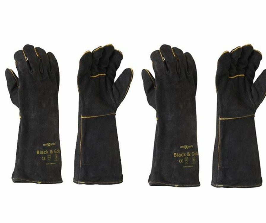 Safety Maxisafe Welding Gloves | Maxisafe Black & Gold Welding Gauntlet Gloves Fabrication Foundry Safety 2 Pairs