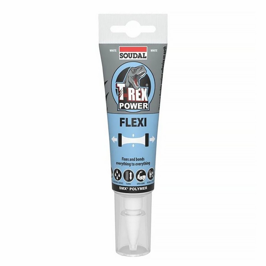 Adhesives & Sealants Soudal Adhesive/Sealants | Soudal T-Rex Power Flexi White Highly Flexible Adhesive Sealant 125Ml Tube