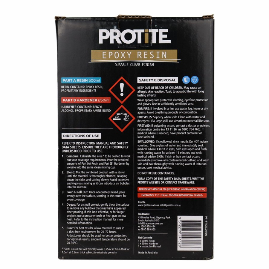 Boat Care Protite Resins | Protite Epoxy Craft Resin 750Ml Kit Glass Coat Clear 2 Part System