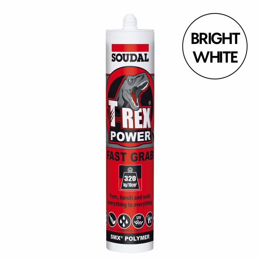 Adhesives & Sealants Soudal Adhesive/Sealants | Soudal T-Rex Power Fast Grab High Strength Adhesive Bright White 290Ml Cartridge