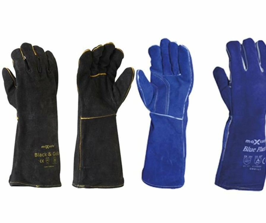 Safety Maxisafe Welding Gloves | Maxisafe Black Blue Welding Gauntlet Gloves Fabrication Foundry Safety 2 Pairs