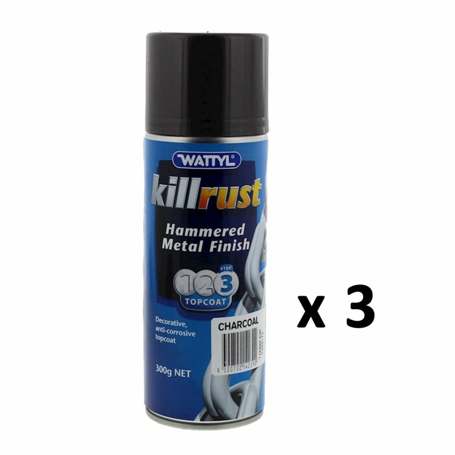 Paint Wattyl Exterior | Wattyl Killrust Hammered Charcoal Spray Paint Can 300G Hammertone X 3