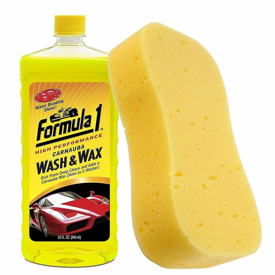 Car Care Formula 1 Car Wash | Formula 1 High Performance Carnauba Wash And Wax 946Ml And Car Sponge Kit