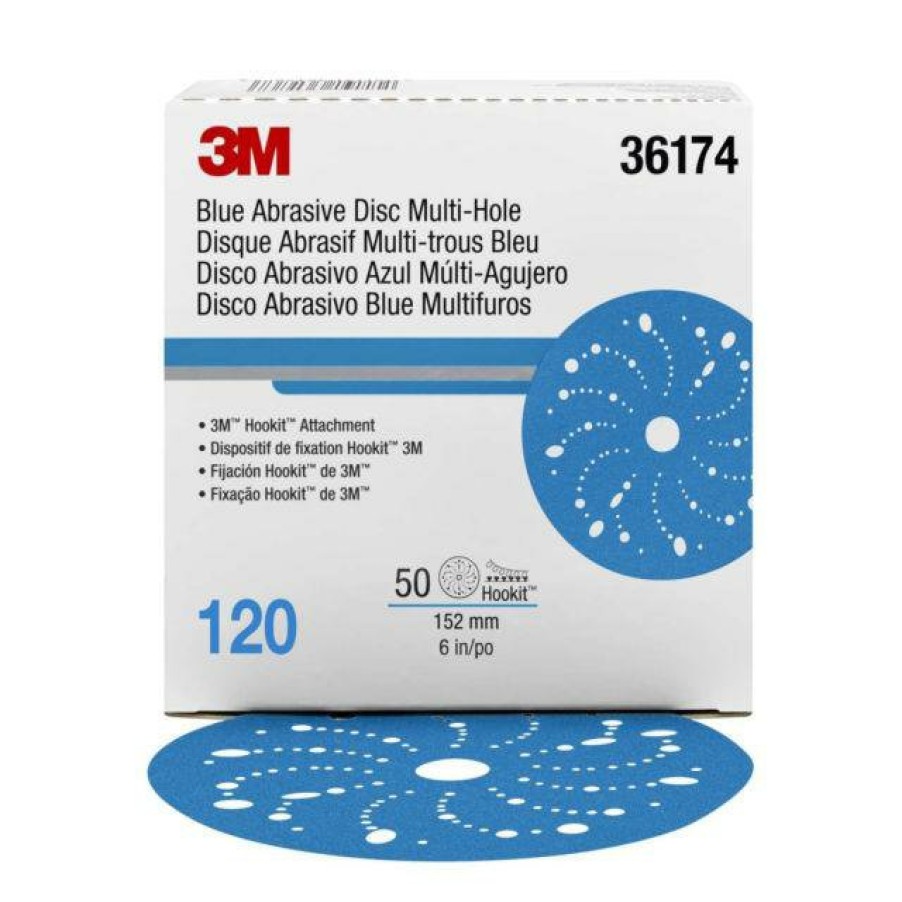 Cutting & Abrasives 3M Discs | 3M Hookit Blue Abrasive Disc Multihole 6 Inch 150Mm 120G 36174 50 Pack Sandpaper