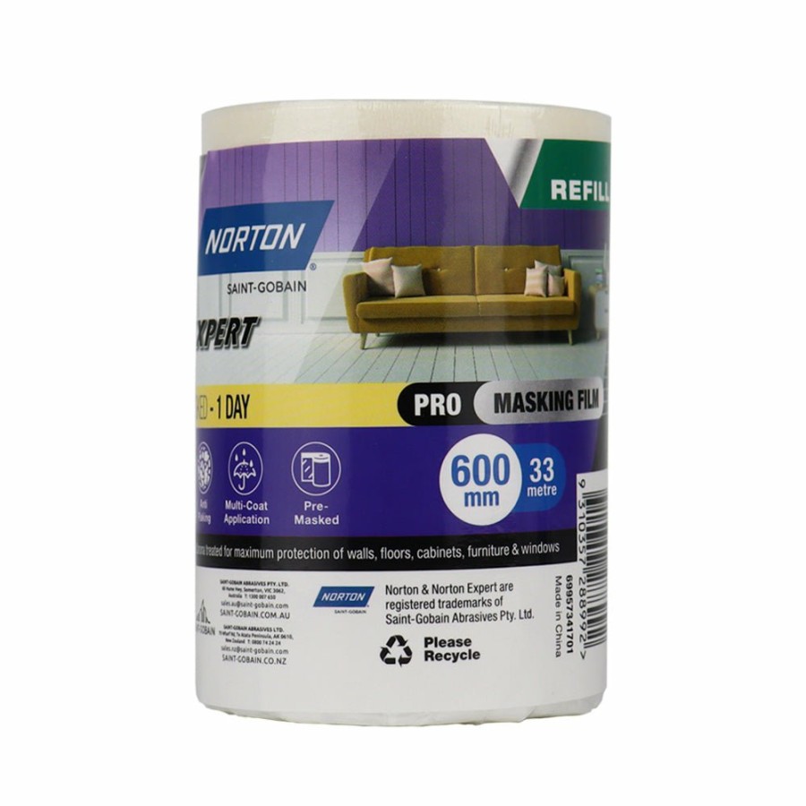 Prep & Repair Norton Masking Plastic | Norton Premasked Film Refill Cartridge 600Mm X 33M Plastic Drop Sheet Painting