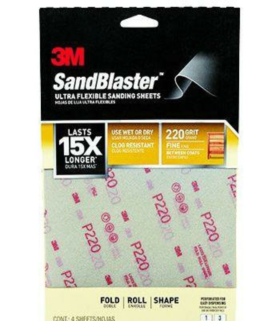 Cutting & Abrasives 3M Sheets | 3M 28220Sb-Uf4 Sandblaster Ultra Flexible Fine 220 Grit Sandpaper X 4 Sheets