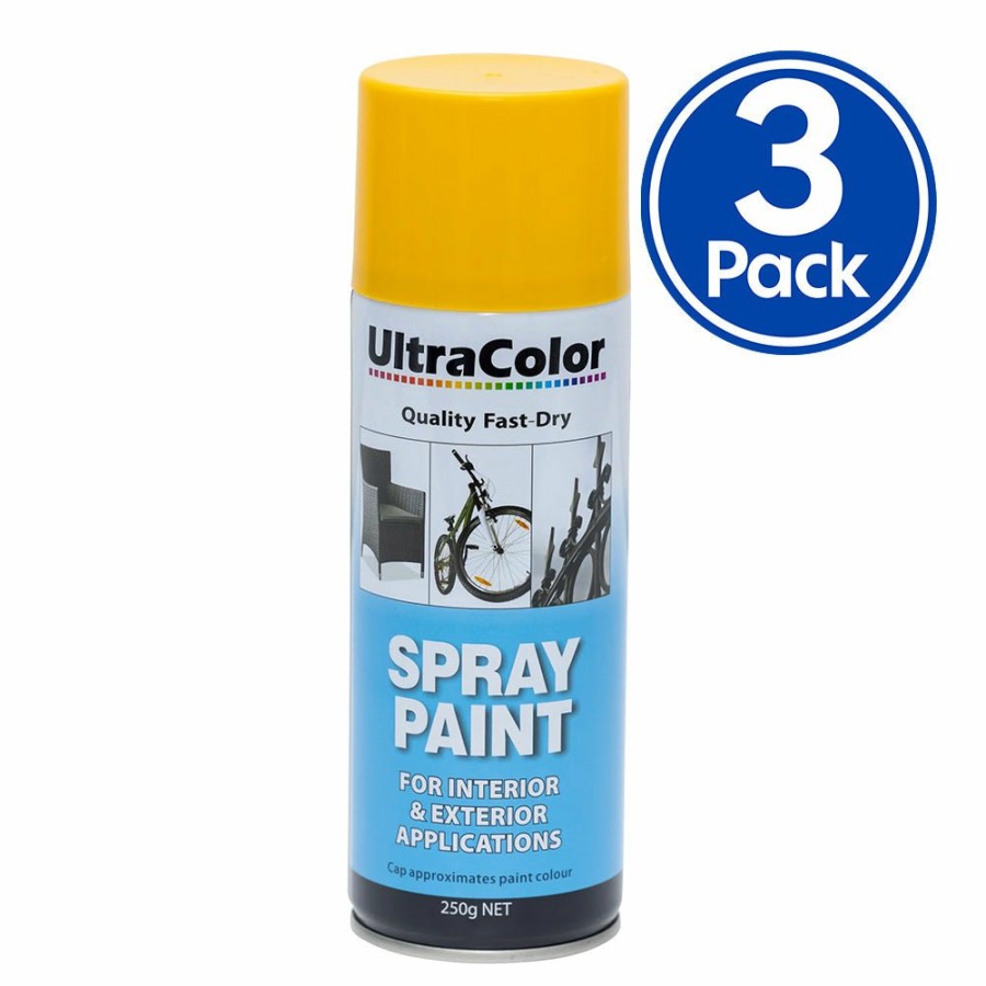 Paint UltraColor Topcoats | Ultracolor Spray Paint Fast Drying Interior Exterior 250G Golden Yellow X 3 Cans