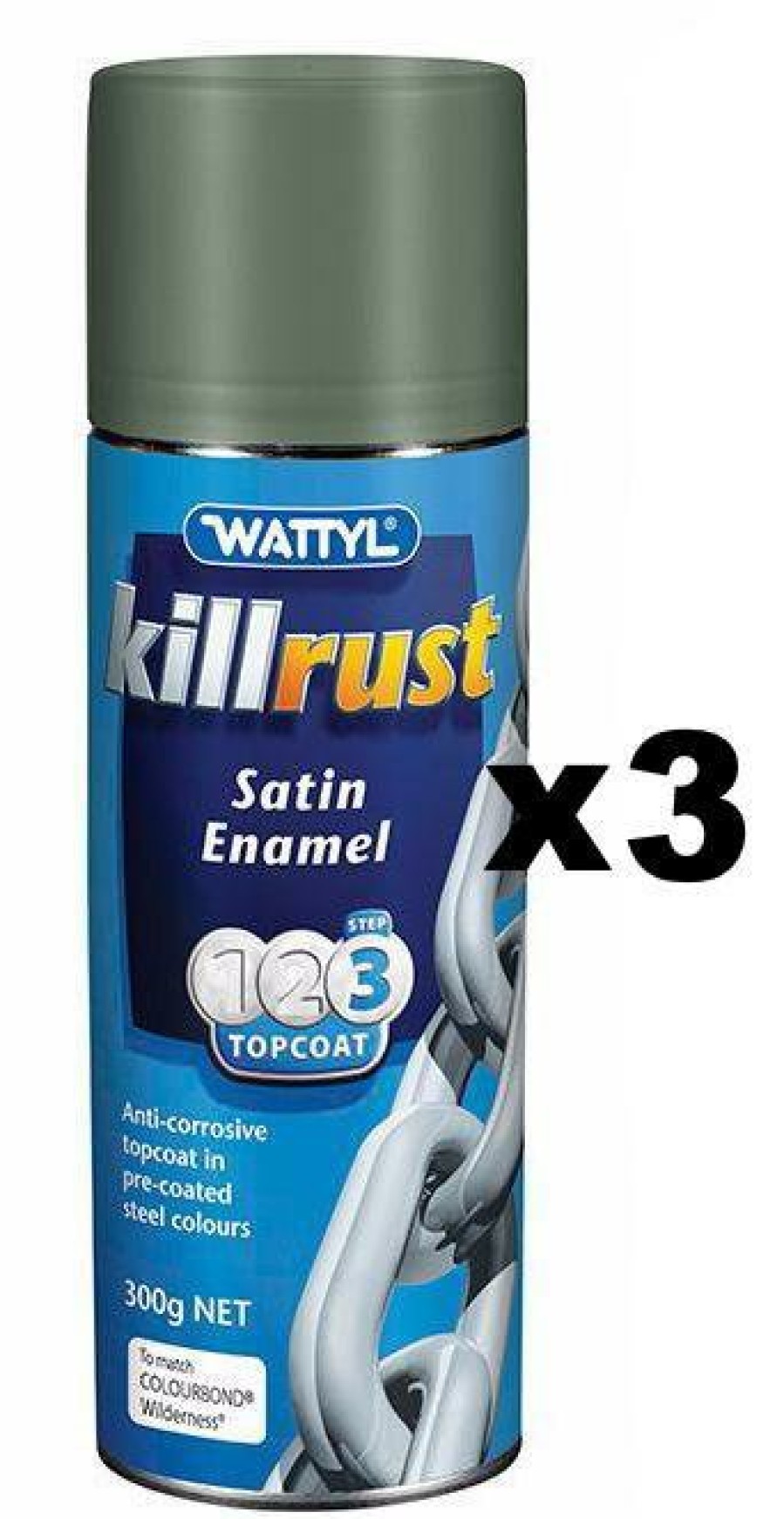 Paint Wattyl Exterior | Killrust Satin Enamel Aerosol Match Colorbond Steel Colour 300G Wilderness X 3