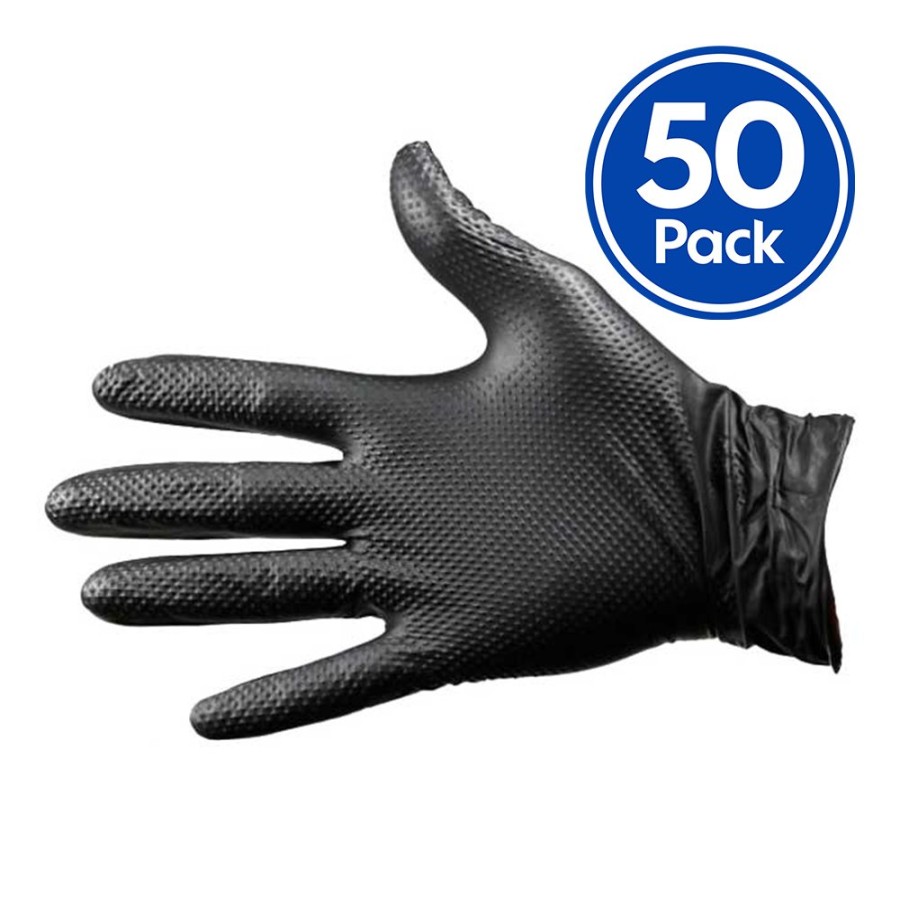 Safety Proval Nitrile Gloves | Proval Blax Hd Heavy Duty Disposable Black Nitrile Gloves X 50 Pack Textured M - Xxl