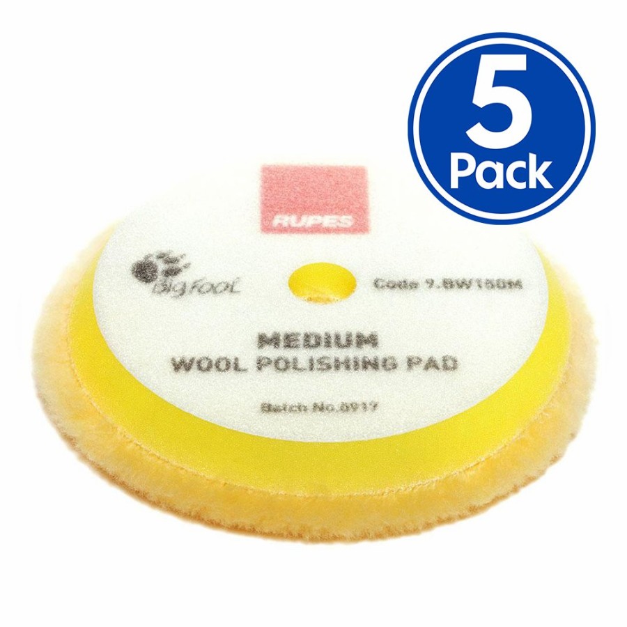 Car Care Rupes Polishing Pads | Rupes Bigfoot 130Mm / 145Mm Medium Wool Yellow Polishing Pad 9.Bw150M X 5 Pack