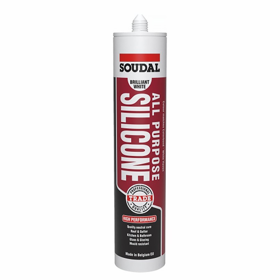 Adhesives & Sealants Soudal Adhesive/Sealants | Soudal All Purpose Trade Silicone Sealant Adhesive Cartridge 300Ml Brilliant White