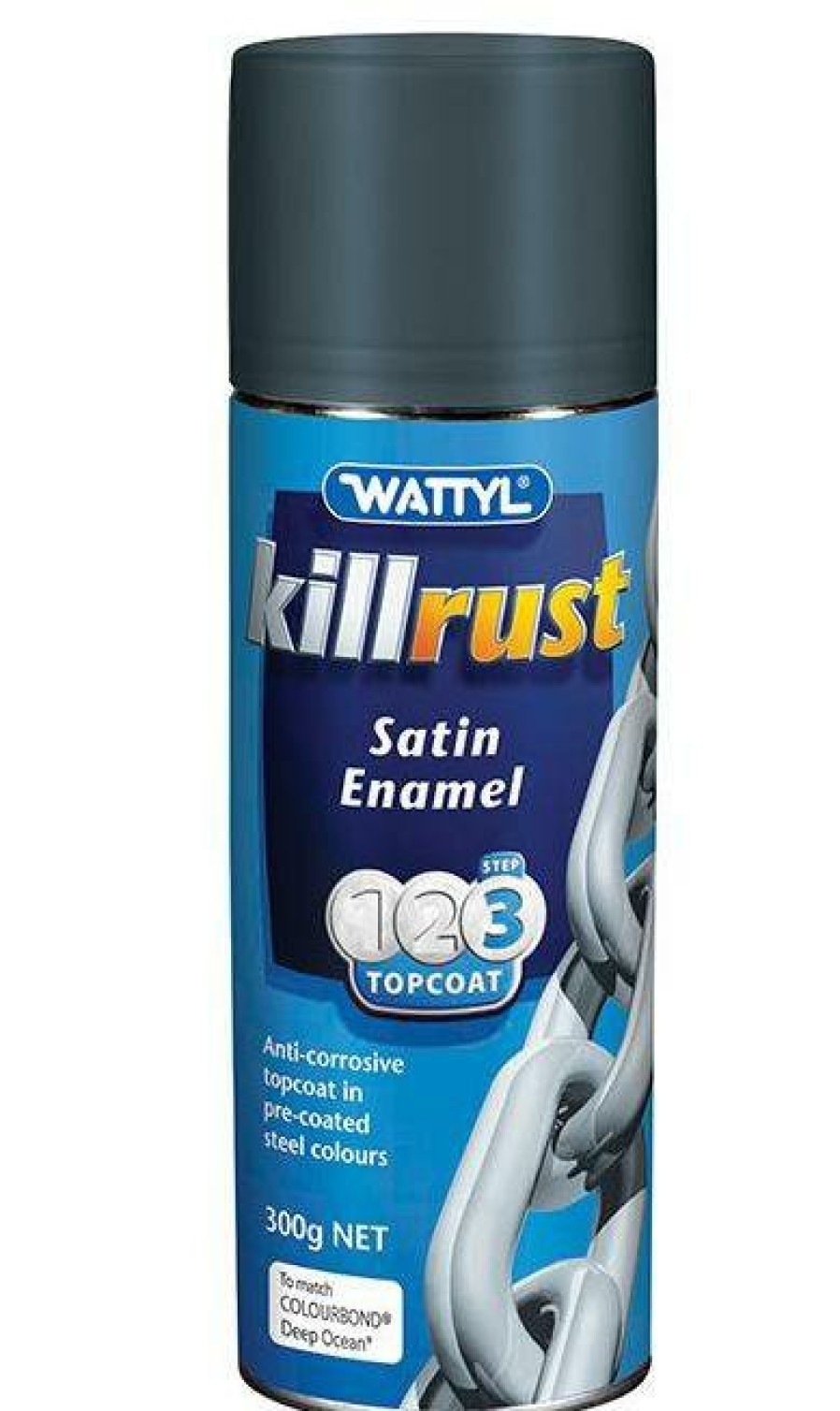 Paint Wattyl Exterior | Killrust Satin Enamel Aerosol Match Colorbond Steel Colour 300G Deep Ocean