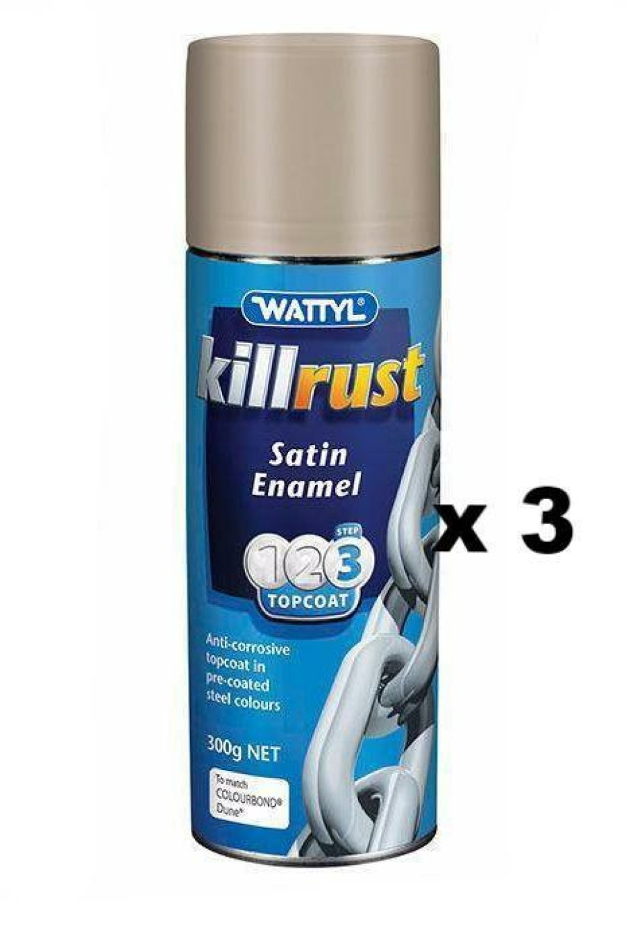 Paint Wattyl Exterior | Killrust Satin Enamel Aerosol Match Colorbond Steel Colour 300G Dune X 3