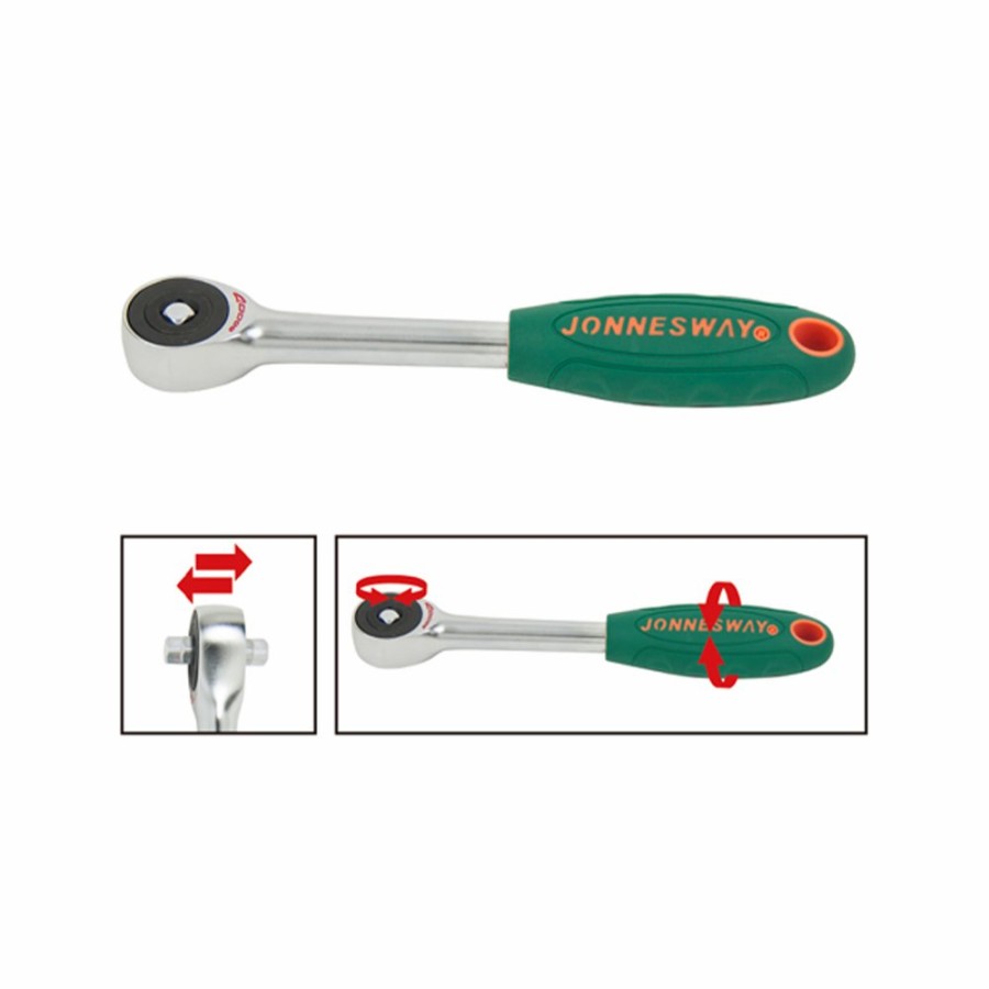 Cutting & Abrasives Jonnesway Tools | Jonnesway Anti Slip Ratchet 9" 3/8 Drive 60T Rotating Function Non Slip Handle Tools