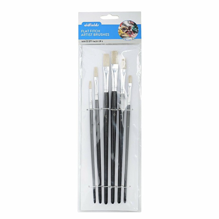 Painting Tools Oldfields | Oldfields Artist Brushes Flat Fitches 6 Pack Varying Sizes