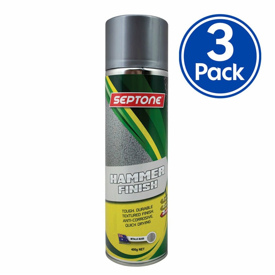 Paint Septone Topcoats | Septone Metallic Hammer Finish Anti Corrosive Spray Paint 400G Aerosol Silver X 3 Pack