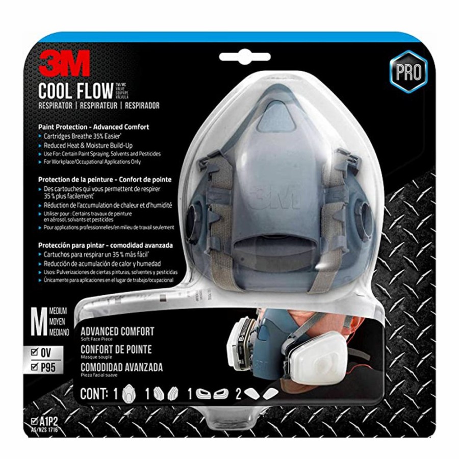 Safety 3M Respirators | 3M Reuable Half Face Respirator Mask Medium 7512Pa1-A Cool Flow Comfort