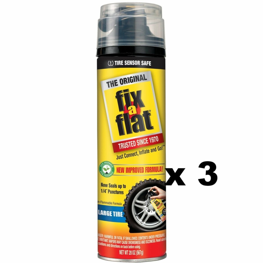 Car Care Fix-a-Flat Wheels & Tyres | Fix-A-Flat Aerosol Tire Inflator Eco-Friendly Formula Large Tire 567G X 3