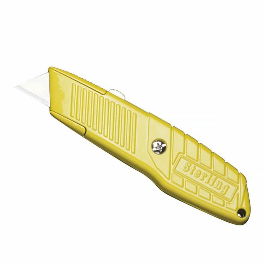 Cutting & Abrasives Sterling Safety Knives | Sterling Ultra Grip Retractable Box Cutter Knife Yellow 3 Blades Included