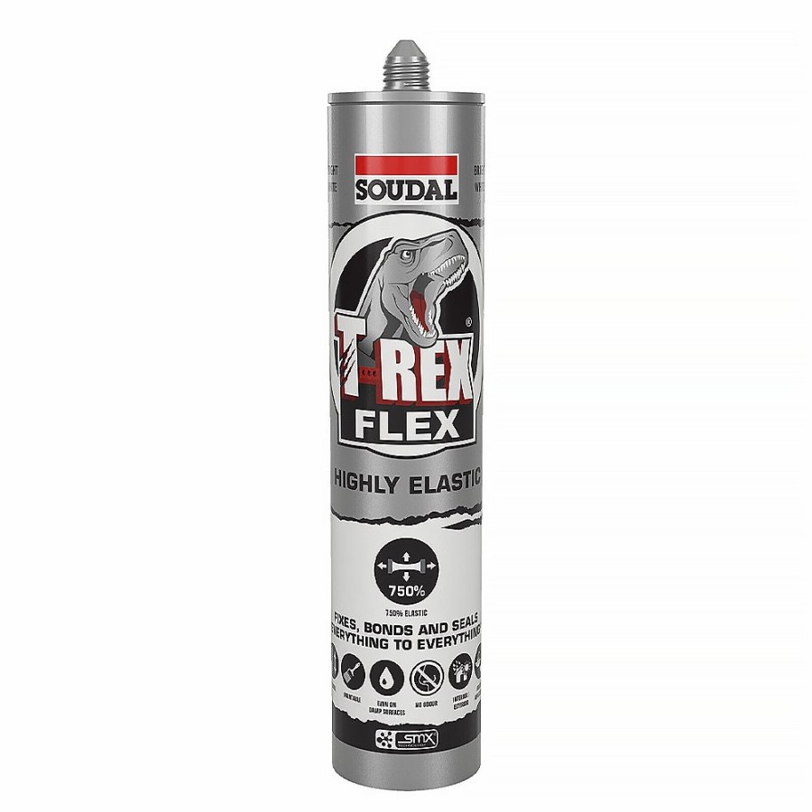 Adhesives & Sealants Soudal Adhesive/Sealants | Soudal T-Rex Power Flexi White Highly Flexible Adhesive Sealant 290Ml Cartridge