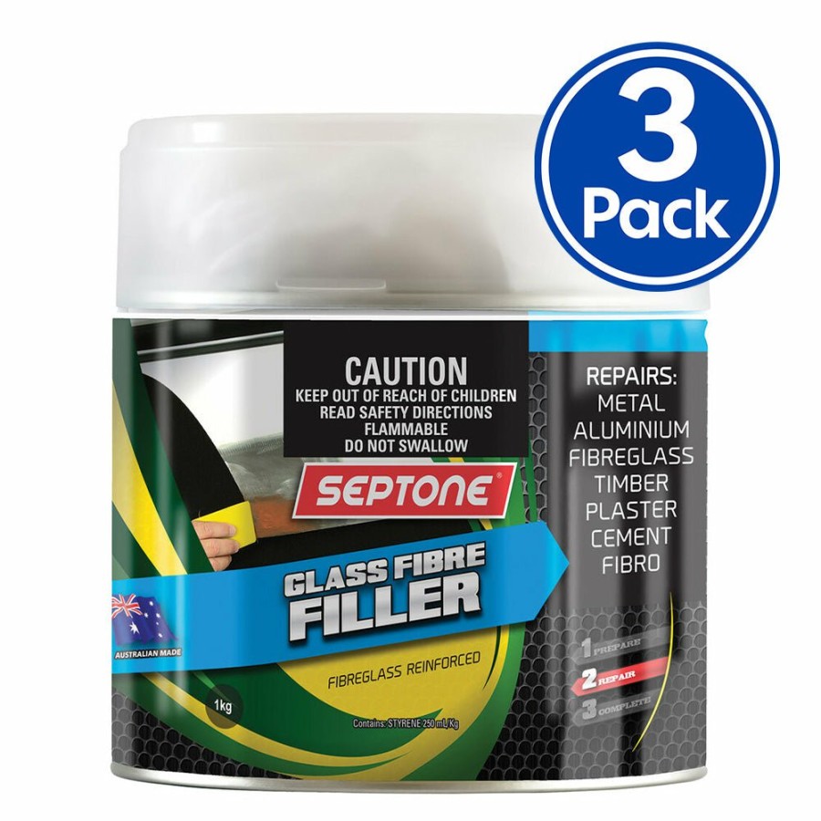 Prep & Repair Septone Fiberglass Fillers | Septone Glass Fibre Reinforced Polyester Filler Putty Bog With Hardener 1Kg X 3 Pack