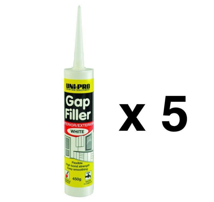 Adhesives & Sealants Uni-Pro Sealants | Uni-Pro Gap Filler Interior Exterior Sealant White Gaps Cracks 450G X 5