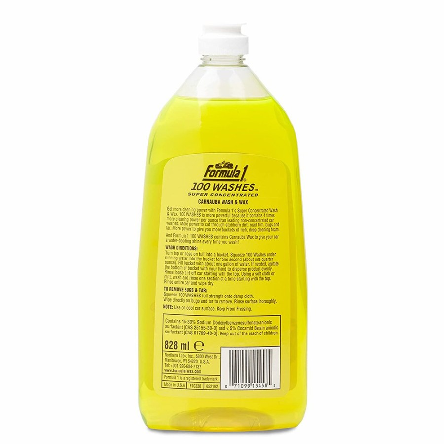 Car Care Formula 1 Car Wash | Formula 1 100 Washes Super Concentrated Wash & Wax 828Ml Carnauba