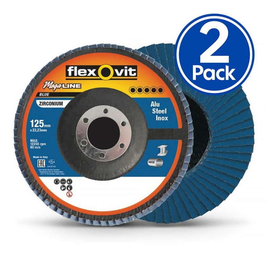 Cutting & Abrasives Flexovit | Flexovit Megaline R828 Sanding Flap Disc 125Mm X 22Mm 80 Grit Zirconia Z80