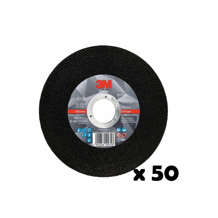 Cutting & Abrasives 3M | 3M Silver Cut-Off Wheels Discs Pack Of 50 125Mm X 1Mm X 22.23Mm