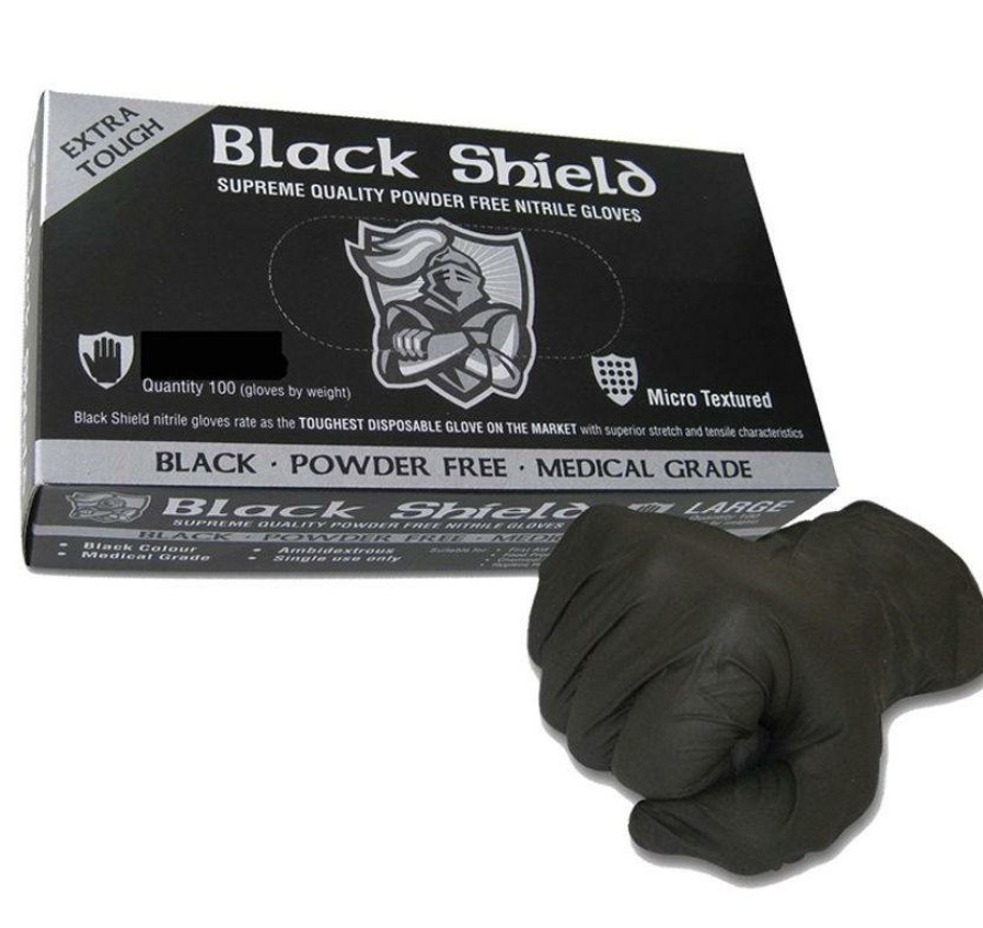 Safety Black Shield Nitrile Gloves | Black Nitrile Gloves Disposable Nitro Powder Free Industrial Grade Gloves Xl X 1000