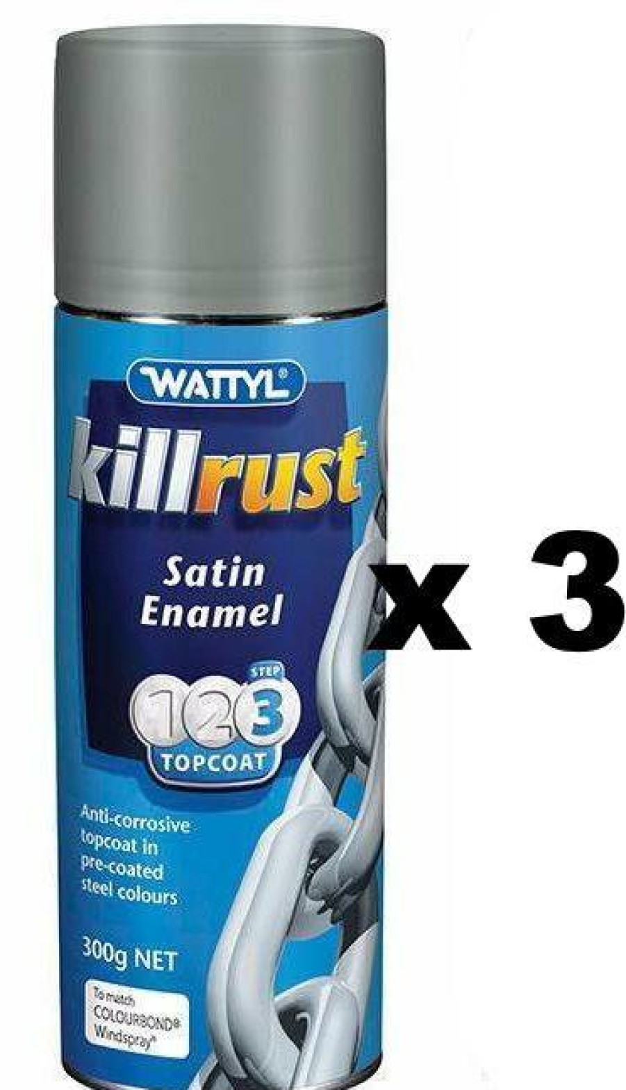 Paint Wattyl Exterior | Killrust Satin Enamel Aerosol Match Colorbond Steel Colour 300G Wind Spray X 3