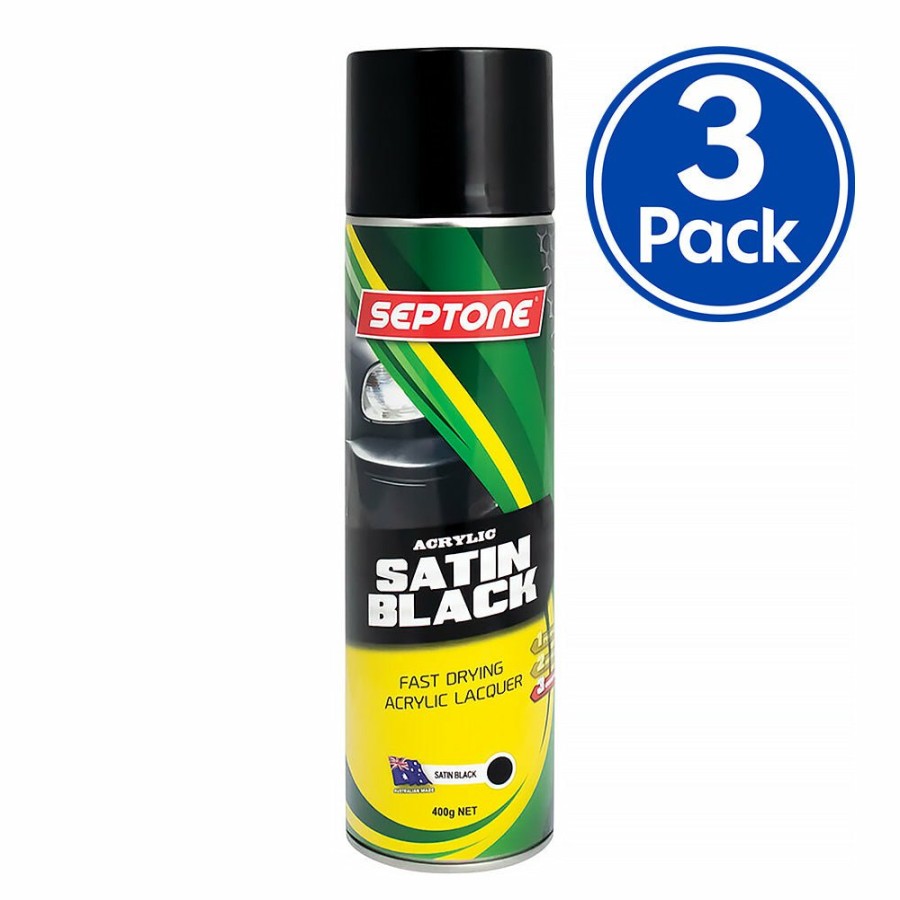 Paint Septone Top Coats | Septone Automotive Acrylic Lacquer Spray Paint 400G Aerosol Satin Black X 3 Pack