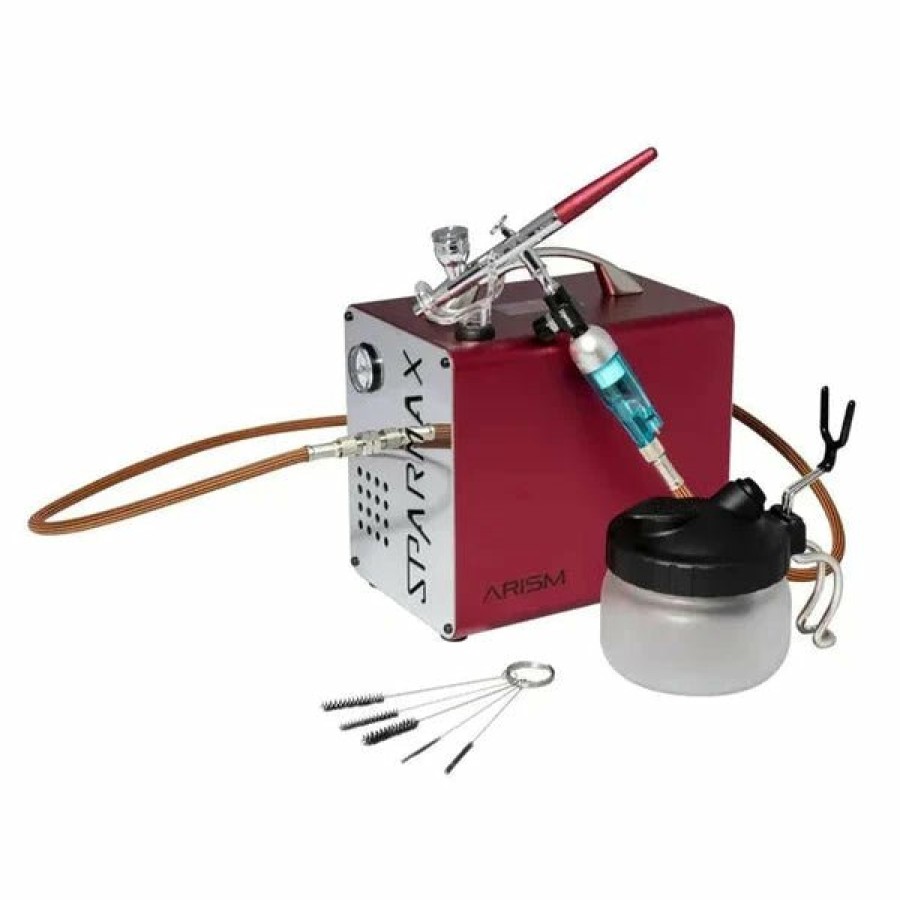 Spray Guns Sparmax Airbrushes | Sparmax Arism Sp35 Airbrush Kit Cleaning Pot Compressor - Limited Edition Red